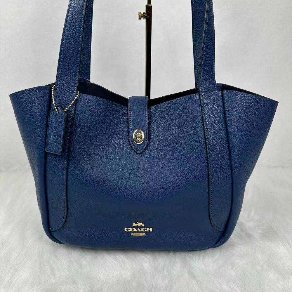 Coach Hadley Turnlock Tote Bag In Leather/Gold/Deep Blue CAL17 NWT - Picture 2 of 9